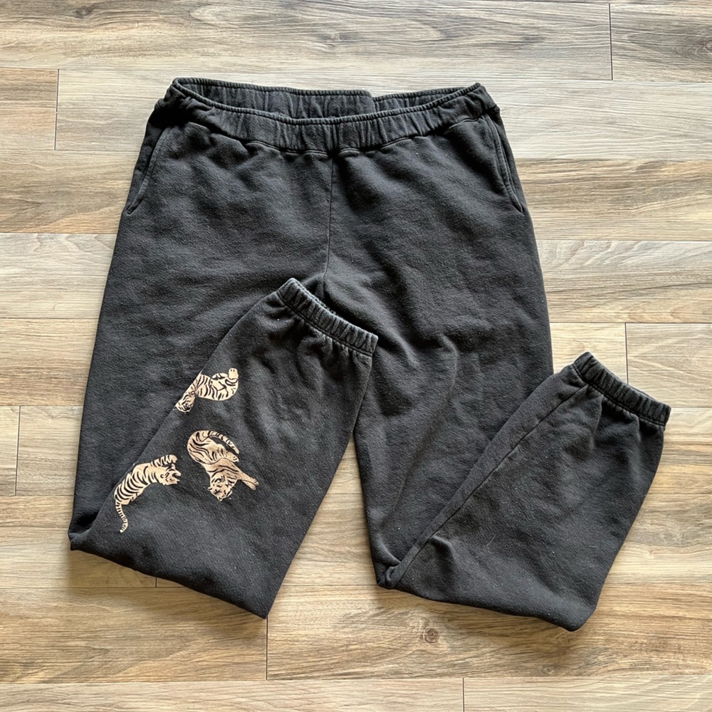 Monrow 100% Cotton Tiger Cat Leopard Sweatpants Joggers Size Large L Womens